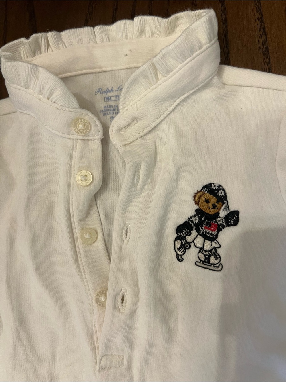Ralph Lauren polo onesie with Ice Skate Bear Embroidery 9m